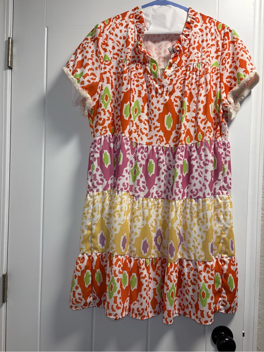 THML Multicolor Tiered Animal Print Dress - Orange, Pink, Yellow, Green